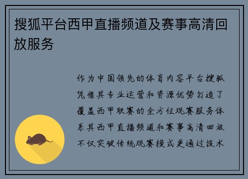 搜狐平台西甲直播频道及赛事高清回放服务